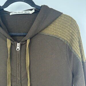 Michael Stars Women's Stripe L'slv Zip Up Hoodie with Sweater Trim Woman’s M L g